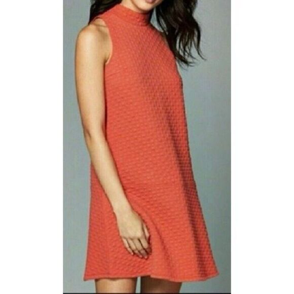 Abercrombie & Fitch Retro Textured Mock Neck Drop Waist Tangerine Mini Dress XS - Picture 1 of 10